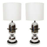 Pair of Chrome Capsule and Smoked Plexi Lamps