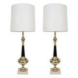 Pair of Regency Style Satin Brass Lamps by Stiffel