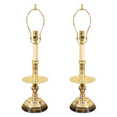 Antique Pair of Dutch brass candle stick lamps