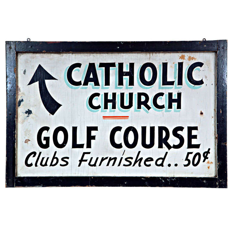 Painted Wooden Signboard for Church and Golf