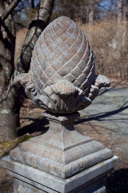 Pair  of Monumental Stone Pineapple Statues