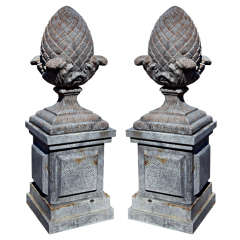 Pair  of Monumental Stone Pineapple Statues