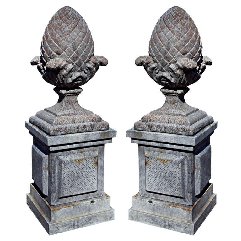 Pair  of Monumental Stone Pineapple Statues