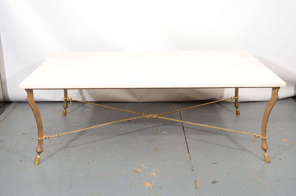 Travertine Coffee Table with Gilt Base