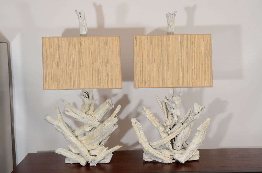 Pair of Glazed Handcrafted Driftwood Lamps