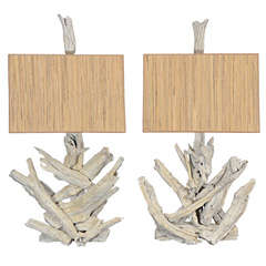Pair of Glazed Handcrafted Driftwood Lamps