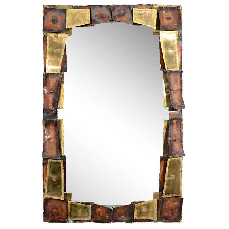 Copper and Brass Sculptural Mirror in the Manner of Silas Seandel
