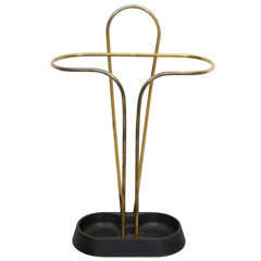 Brass & Black Metal Umbrella Stand attributed to Carl Aubock