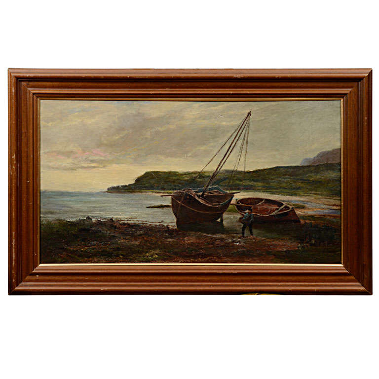 19th Century Oil on Canvas "Landing the Catch" by Sam Bough R.S.A