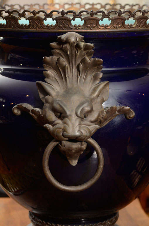 19th Century Cobalt Blue Jardiniere Attributed to Minton 1