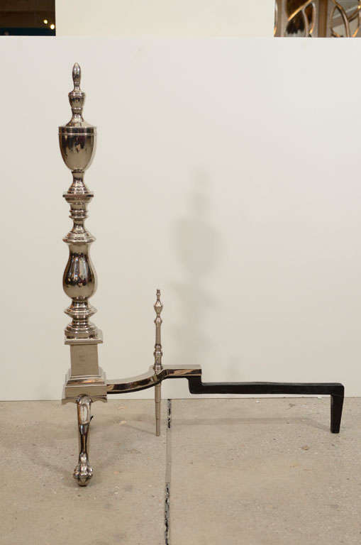 Pair of Large-Scale Hollywood Regency Polished Nickel Andirons 1