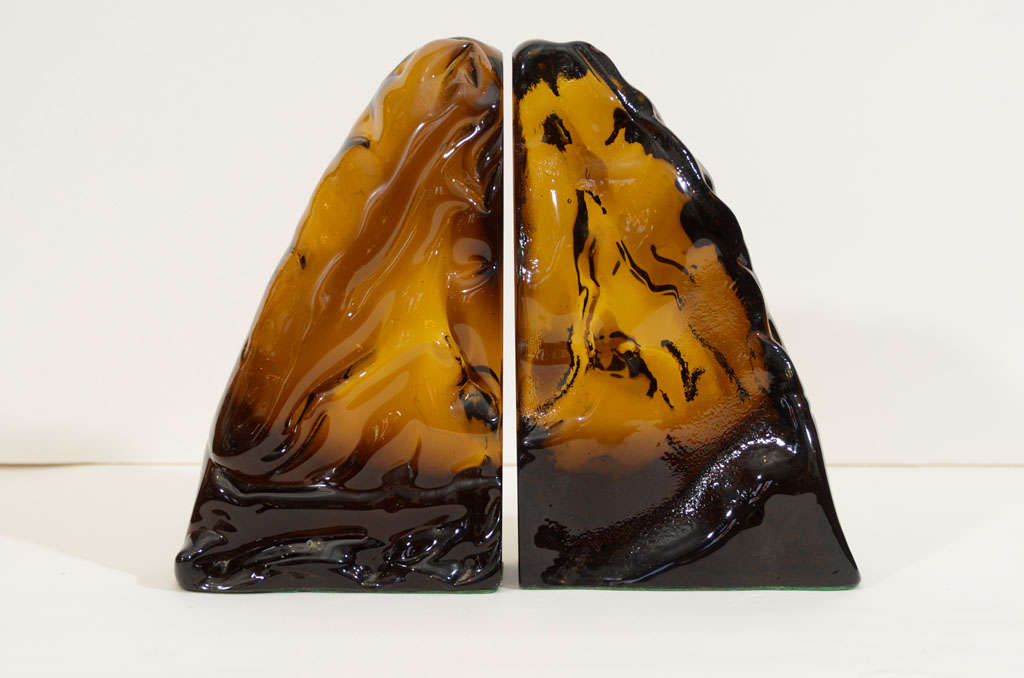 Pair of Amber Glass Bookends by Salviati