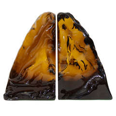 Pair of Amber Glass Bookends by Salviati