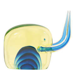 Flavio Poli - Éléphant stylisé en verre Sommerso jaune à l'acide/bleu