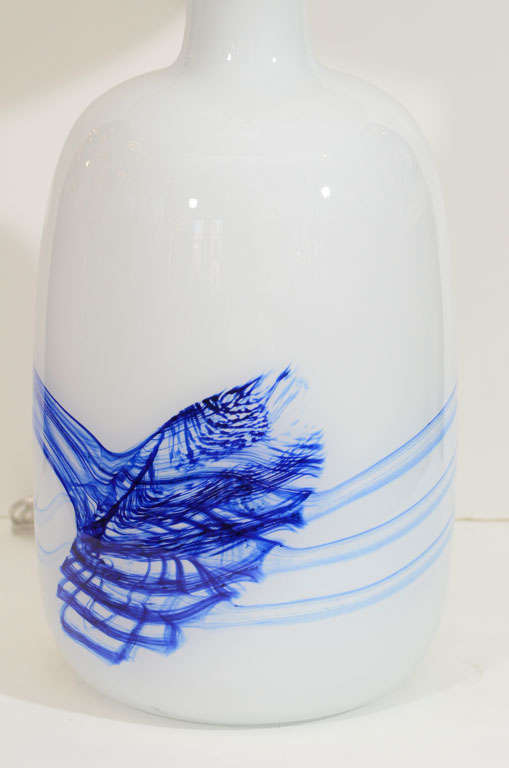 Scandinavian Modern Rare XL size,  Michael Bang White/Blue Glass Lamps  For Sale