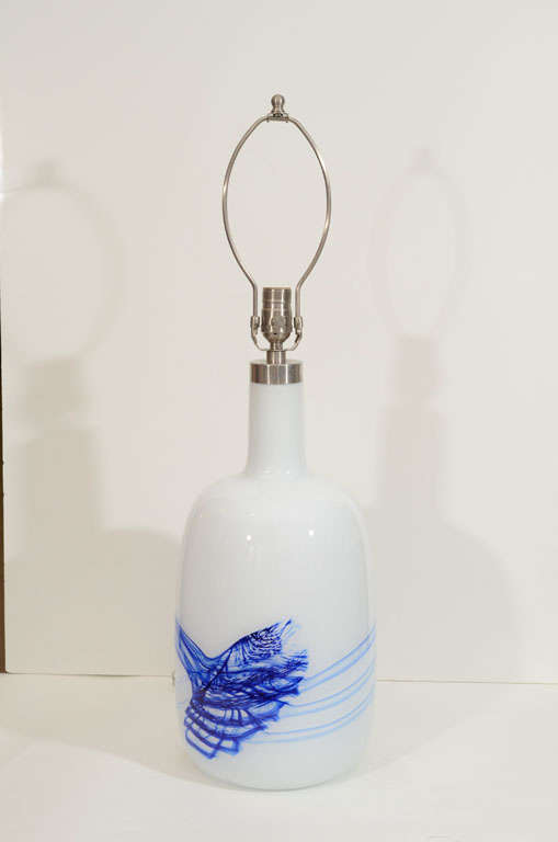Rare XL size,  Michael Bang White/Blue Glass Lamps  In Excellent Condition For Sale In New York, NY