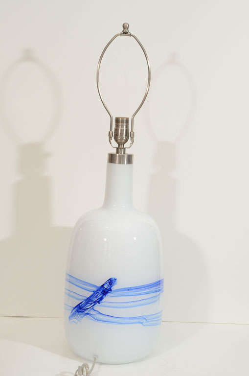 Rare XL size,  Michael Bang White/Blue Glass Lamps  For Sale 2