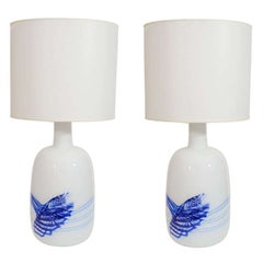 Rare XL size,  Michael Bang White/Blue Glass Lamps 
