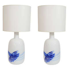 Large Scale Michael Bang/Holmegaard White Glass Lamps 8