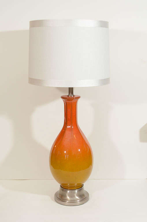 Pair of Crackled Glazed Citrus Yellow/Orange Ombre Lamps