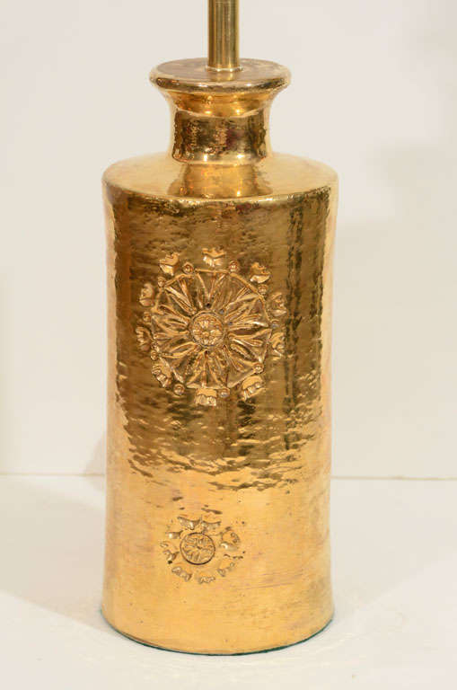 Late 20th Century Pair of Swedish 22-Karat Gold Glazed Incised Ceramic Lamps by Bergboms