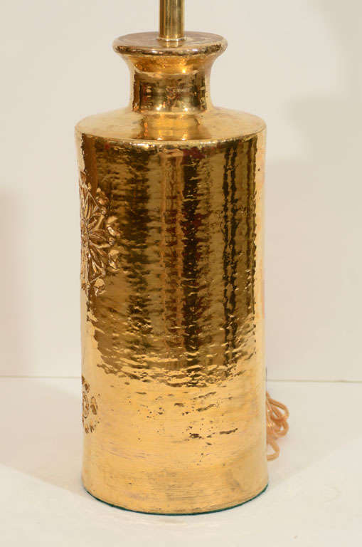 Pair of Swedish 22-Karat Gold Glazed Incised Ceramic Lamps by Bergboms 3