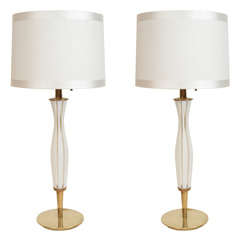 Brass and Etched Glass Lamps by Stiffel