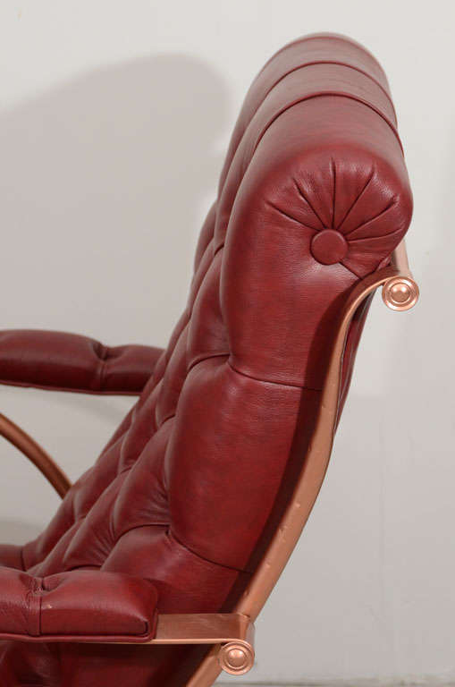 American Bonded Leather And Brass Rocking Chair For Sale 2