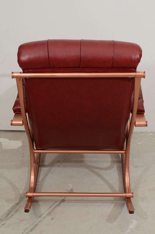 American Bonded Leather And Brass Rocking Chair For Sale 3