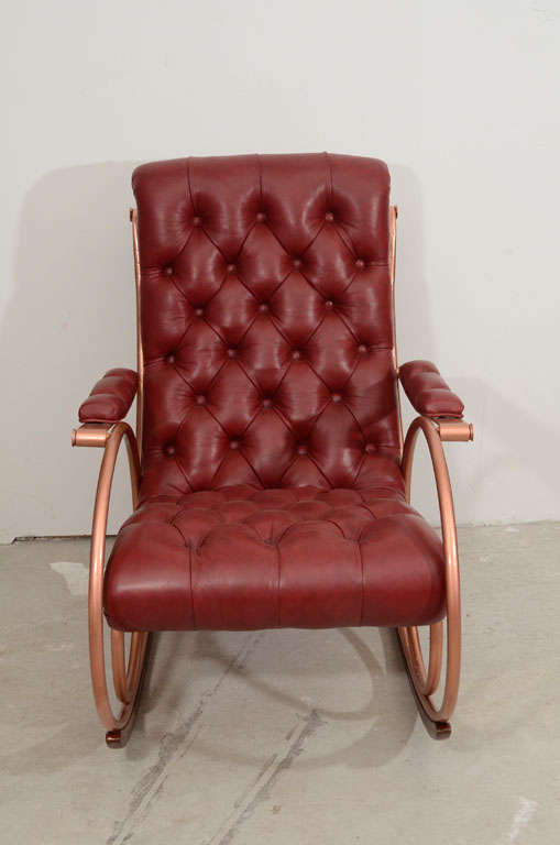 American Bonded Leather And Brass Rocking Chair For Sale 4