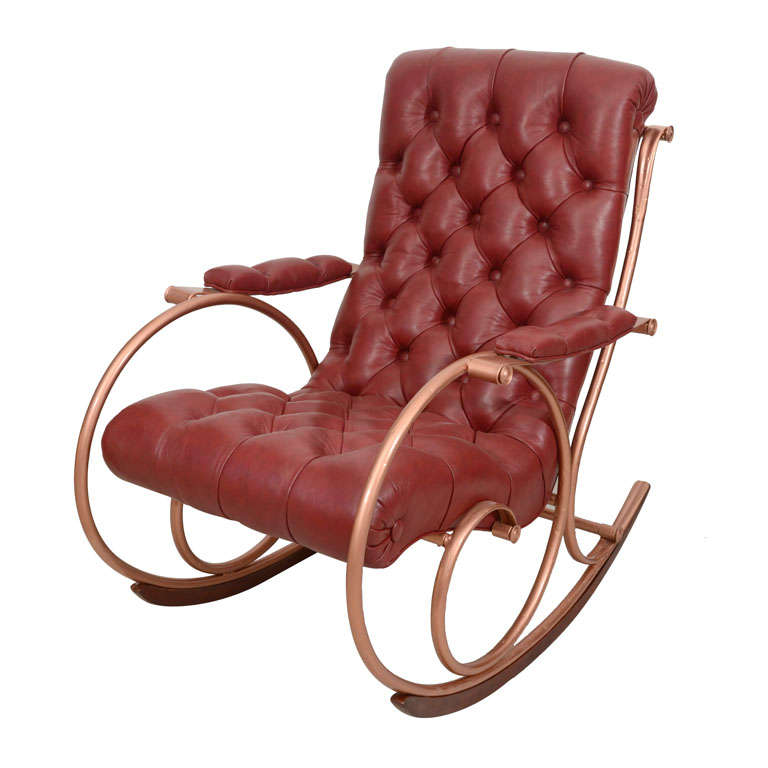 American Bonded Leather And Brass Rocking Chair For Sale