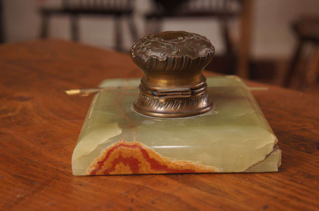 French Marble and Brass Inkwell and Pen 3