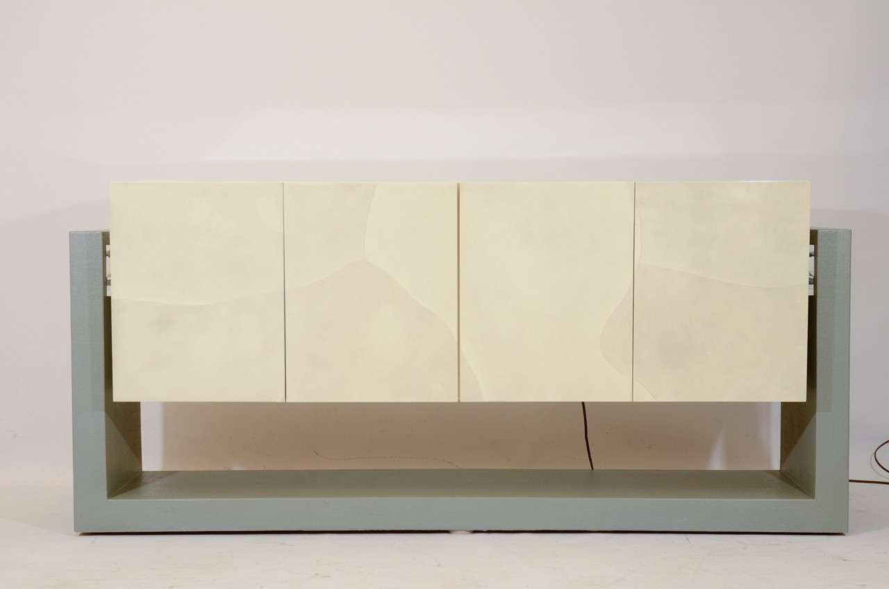 Faux Parchment Floating Illuminated Credenza 3