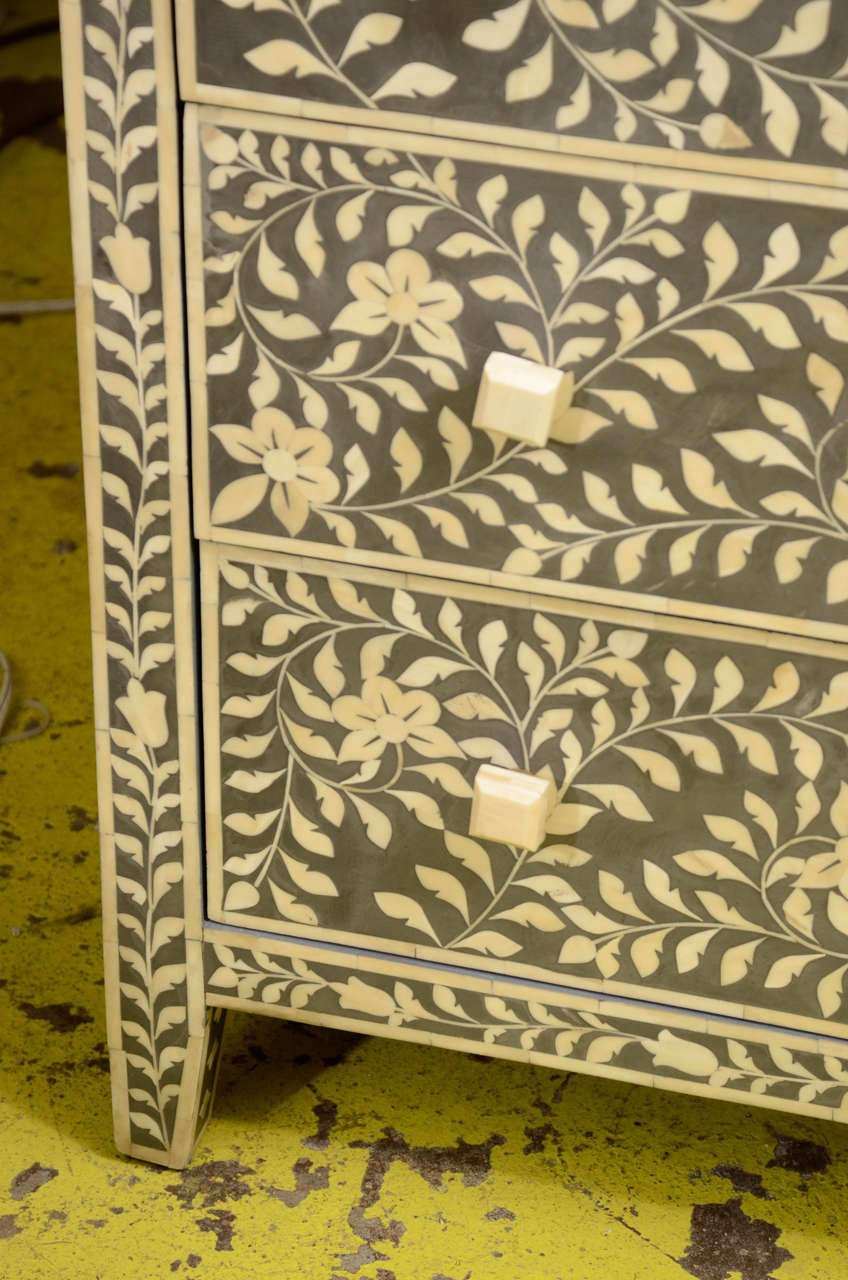 Contemporary Indian Cabinet with Inlaid Grey Bone, Floral Design