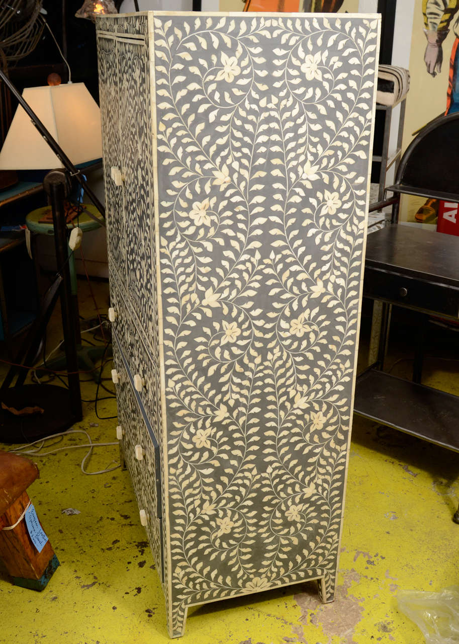 Indian Cabinet with Inlaid Grey Bone, Floral Design 2