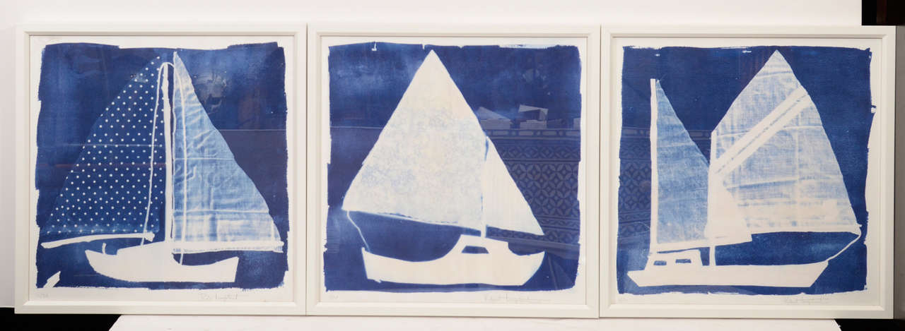 USA Small Sailboats in a flat wood frame