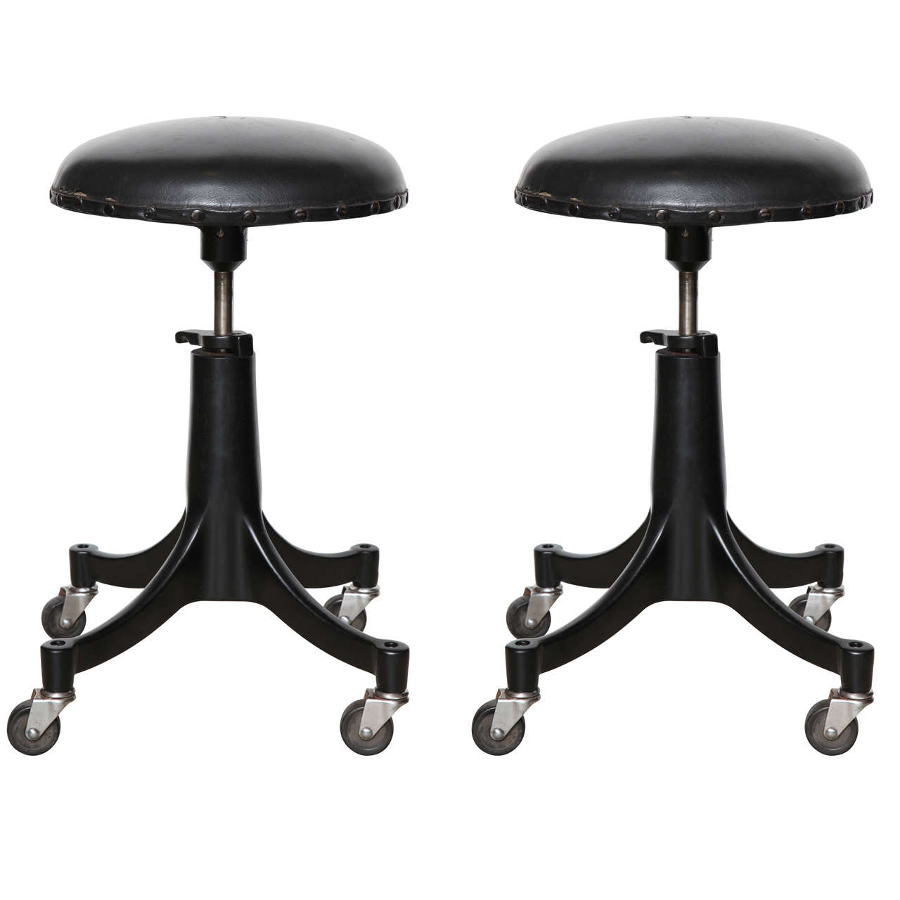 Pair of Bausch & Lomb Black Metal Counter Height Stools