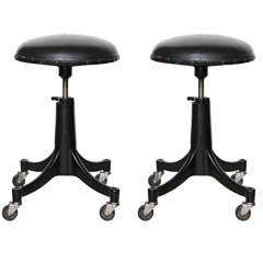 Vintage Pair of Bausch & Lomb Black Metal Counter Height Stools