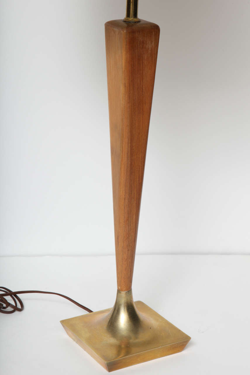 American Modern Walnut & Brass Table Lamp For Sale