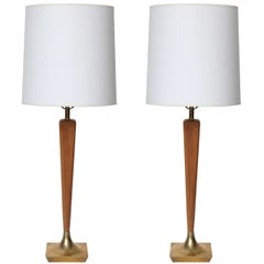 Modern Walnut & Brass Table Lamp