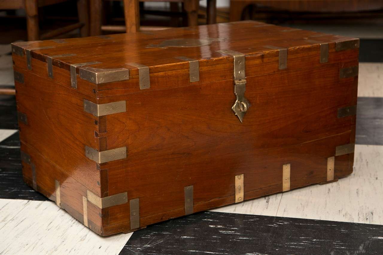 Large, Brass Strapped Teak Chest 6