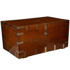 Large, Brass Strapped Teak Chest