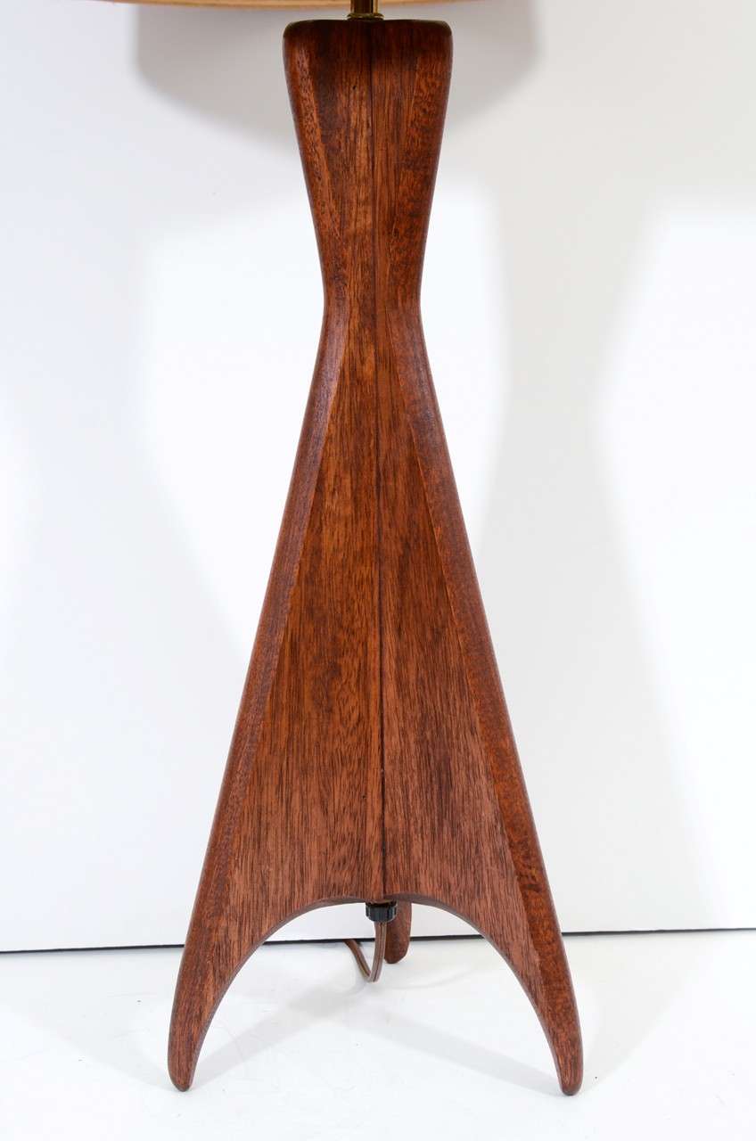20th Century Mid Century Wood Tripod Base Table Lamp