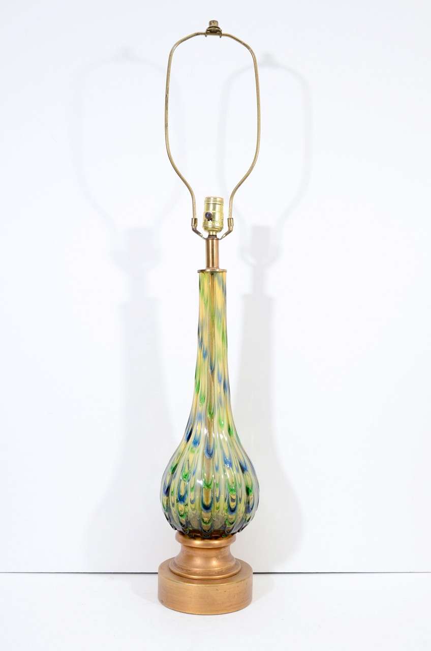 Pair of Mid Century Seguso Murano Glass Lamps in Green, Blue and Amber