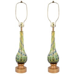 Pair of Mid Century Seguso Murano Glass Lamps in Green, Blue and Amber