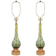 Pair of Mid Century Seguso Murano Glass Lamps in Green, Blue and Amber 11