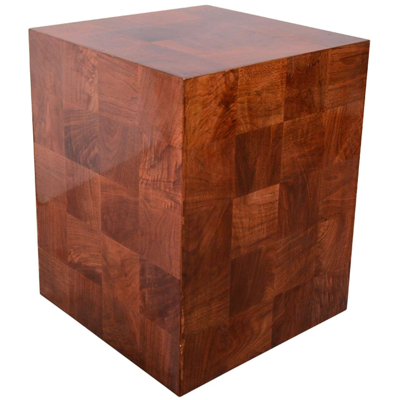 Vintage Lacquered Wood Cube Form Side Table