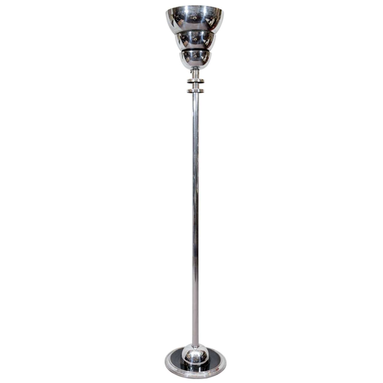 Art Deco Chrome Torchierre Floor Lamp