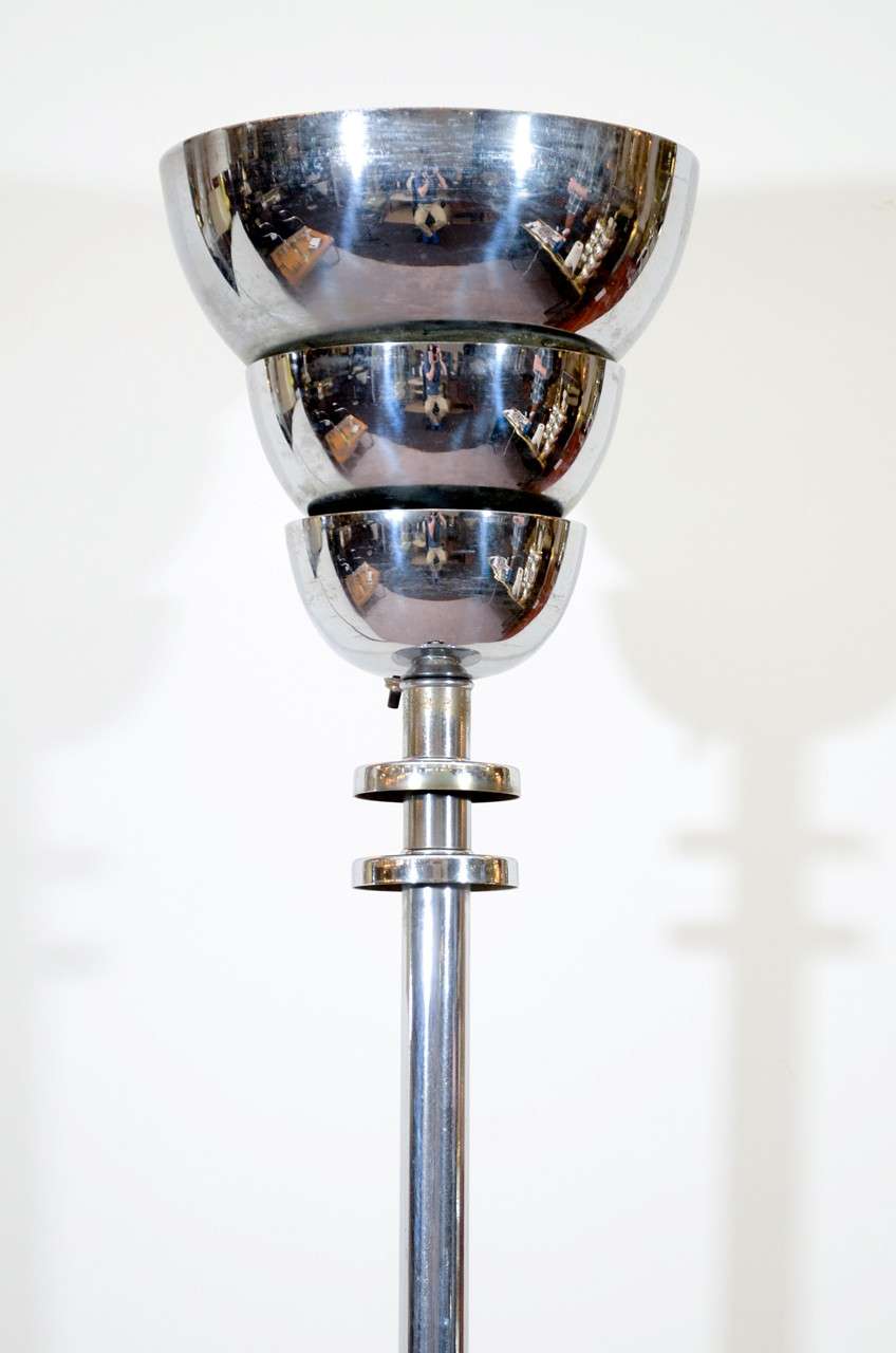 Art Deco Chrome Torchierre Floor Lamp In Good Condition In Astoria, NY