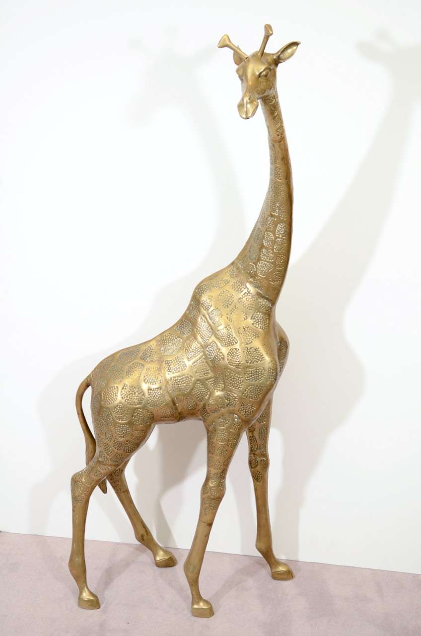 Large Vintage Brass Sculpture of a Giraffe